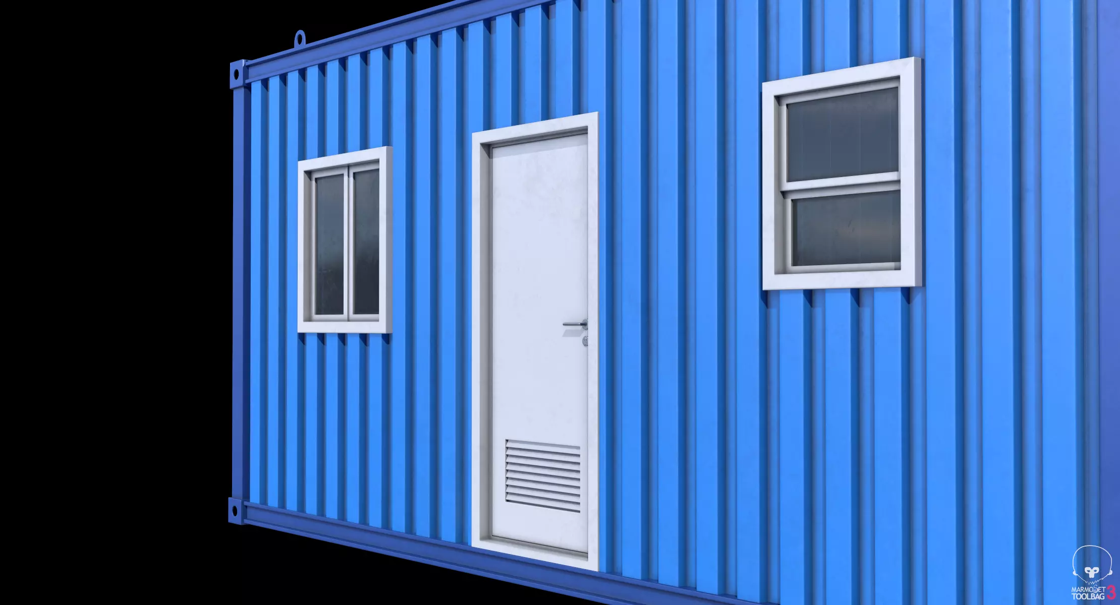 Blue Construction Site Cabin PBR 3D model_12