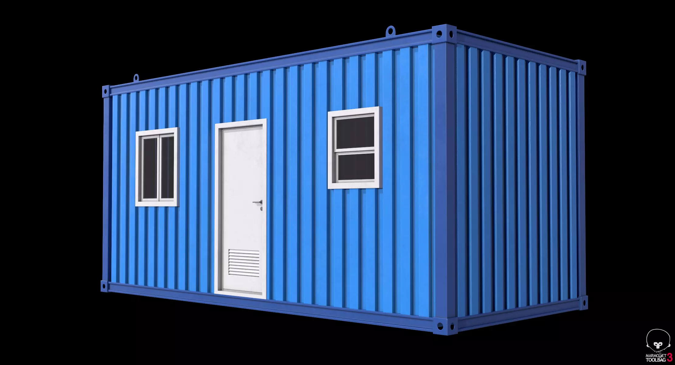 Blue Construction Site Cabin PBR 3D model_8