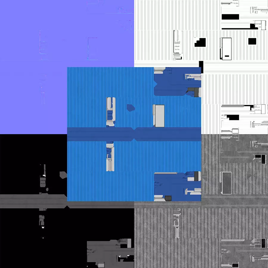 Blue Construction Site Cabin PBR 3D model_7