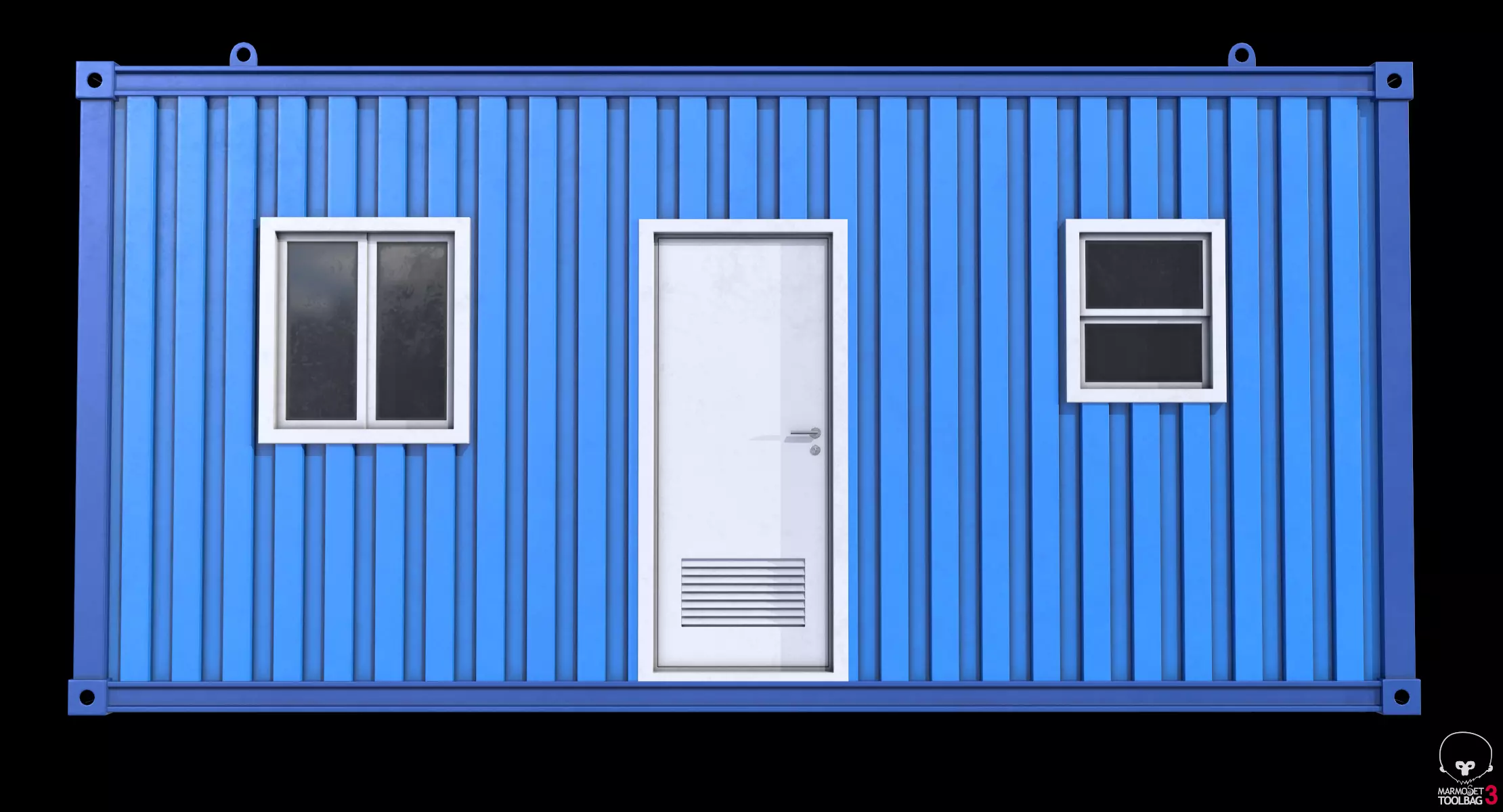 Blue Construction Site Cabin PBR 3D model_9