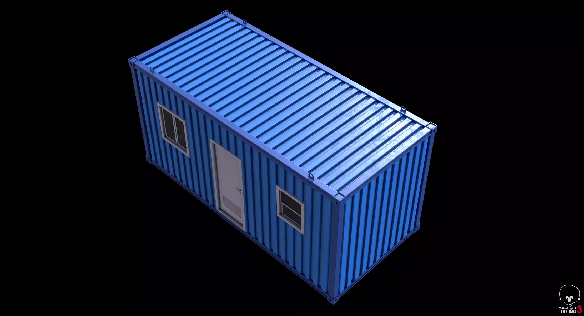 Blue Construction Site Cabin PBR 3D model_11