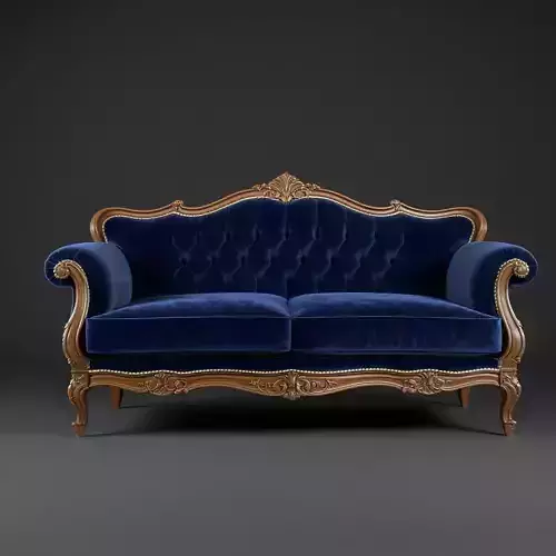 Royal Velvet Blue Sofa Classic French Style
