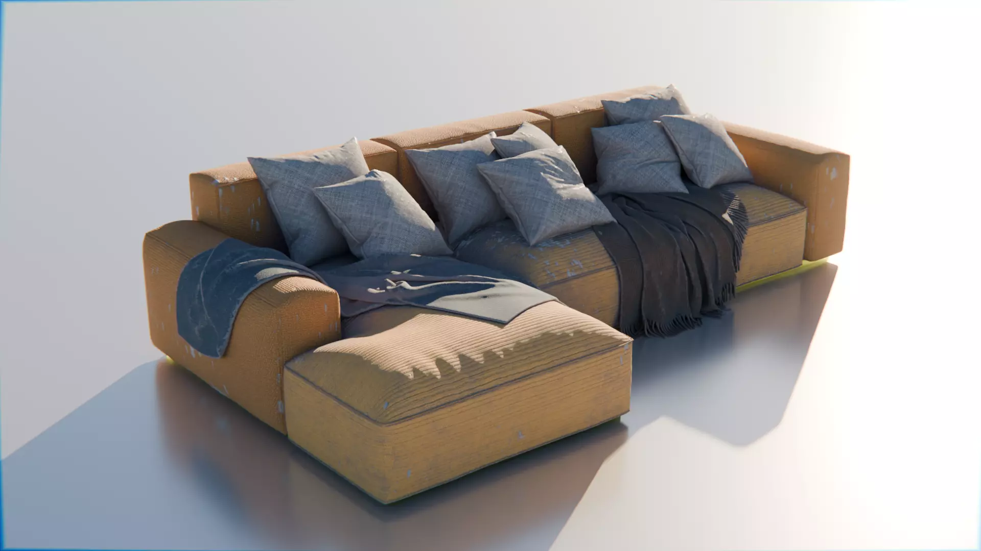 Worn Vintage Fabric Sofa High Poly 3D Model 3D model_2