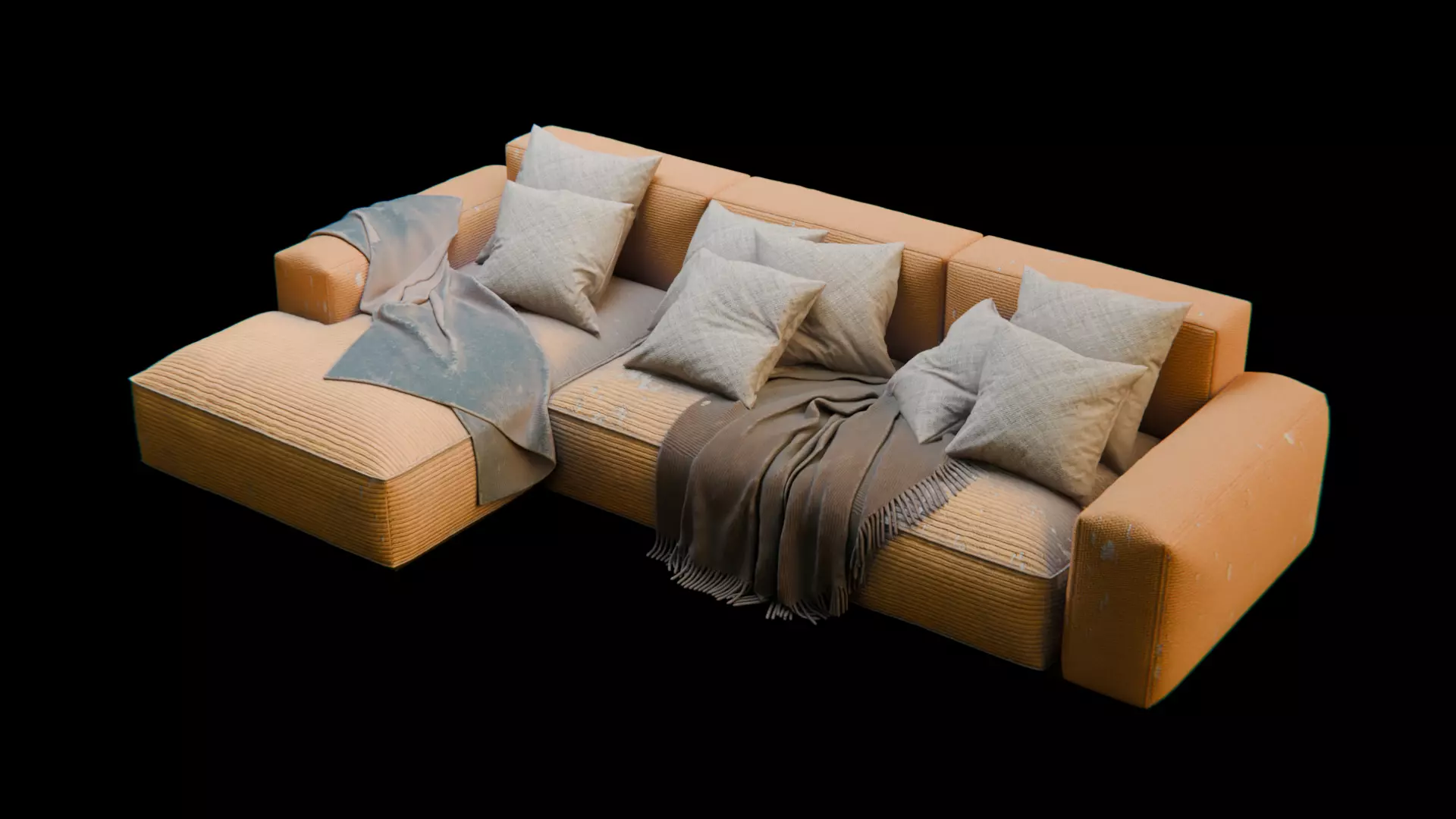 Worn Vintage Fabric Sofa High Poly 3D Model 3D model_14