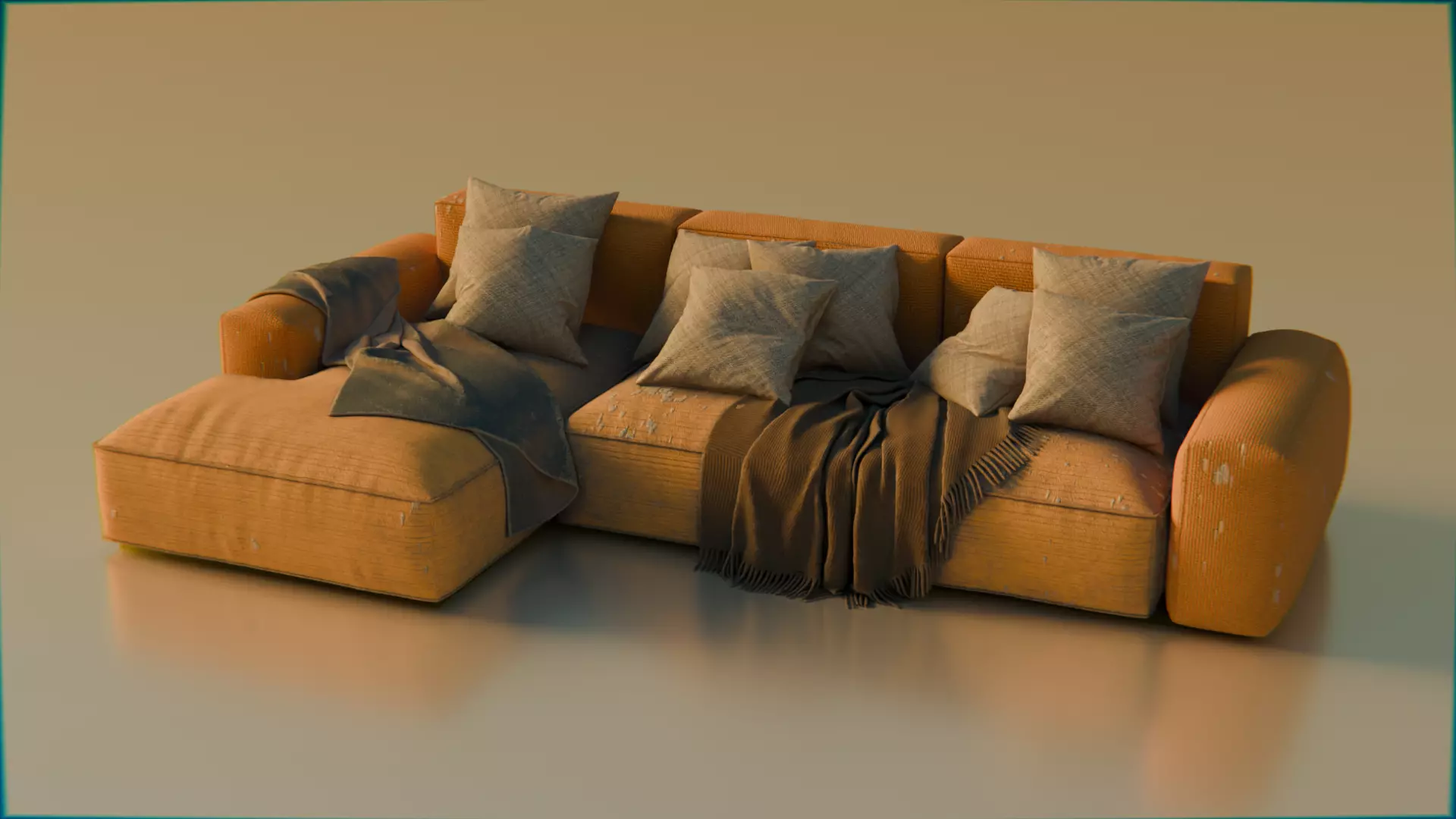 Worn Vintage Fabric Sofa High Poly 3D Model 3D model_9