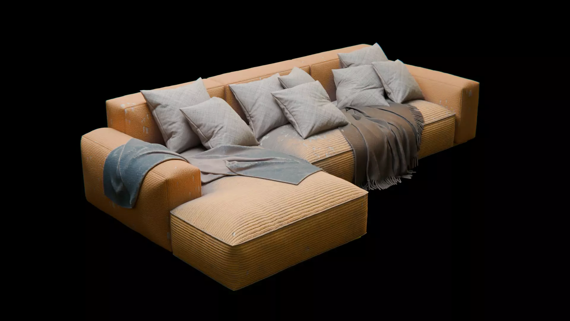 Worn Vintage Fabric Sofa High Poly 3D Model 3D model_13
