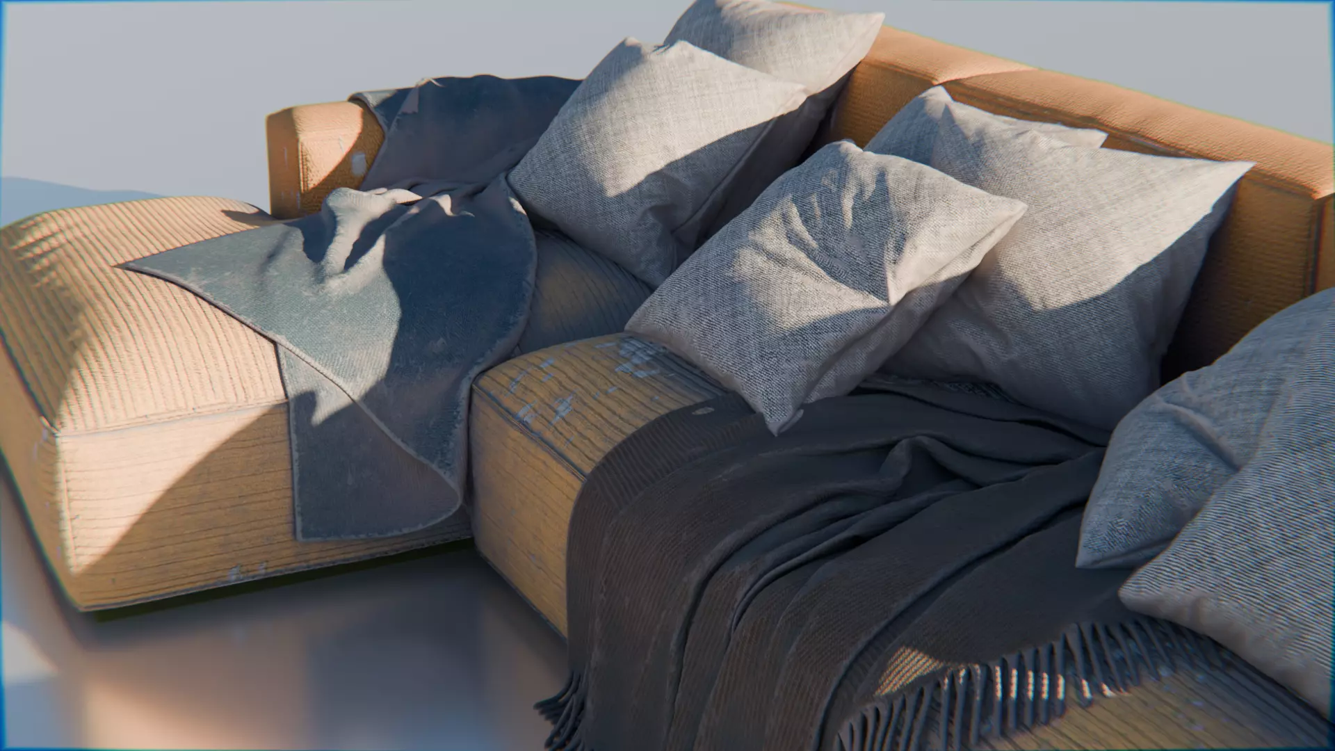 Worn Vintage Fabric Sofa High Poly 3D Model 3D model_7