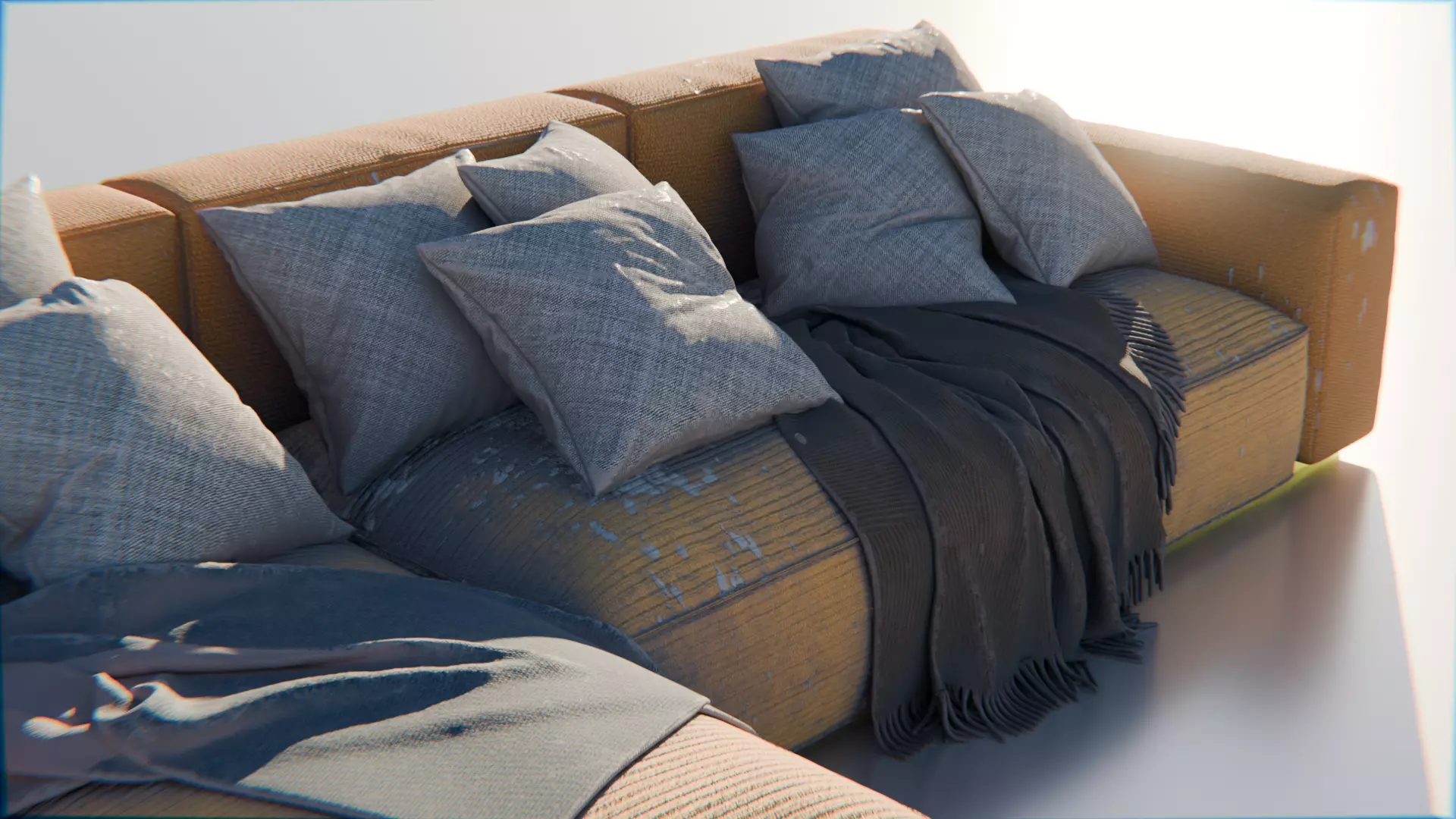 Worn Vintage Fabric Sofa High Poly 3D Model 3D model_5