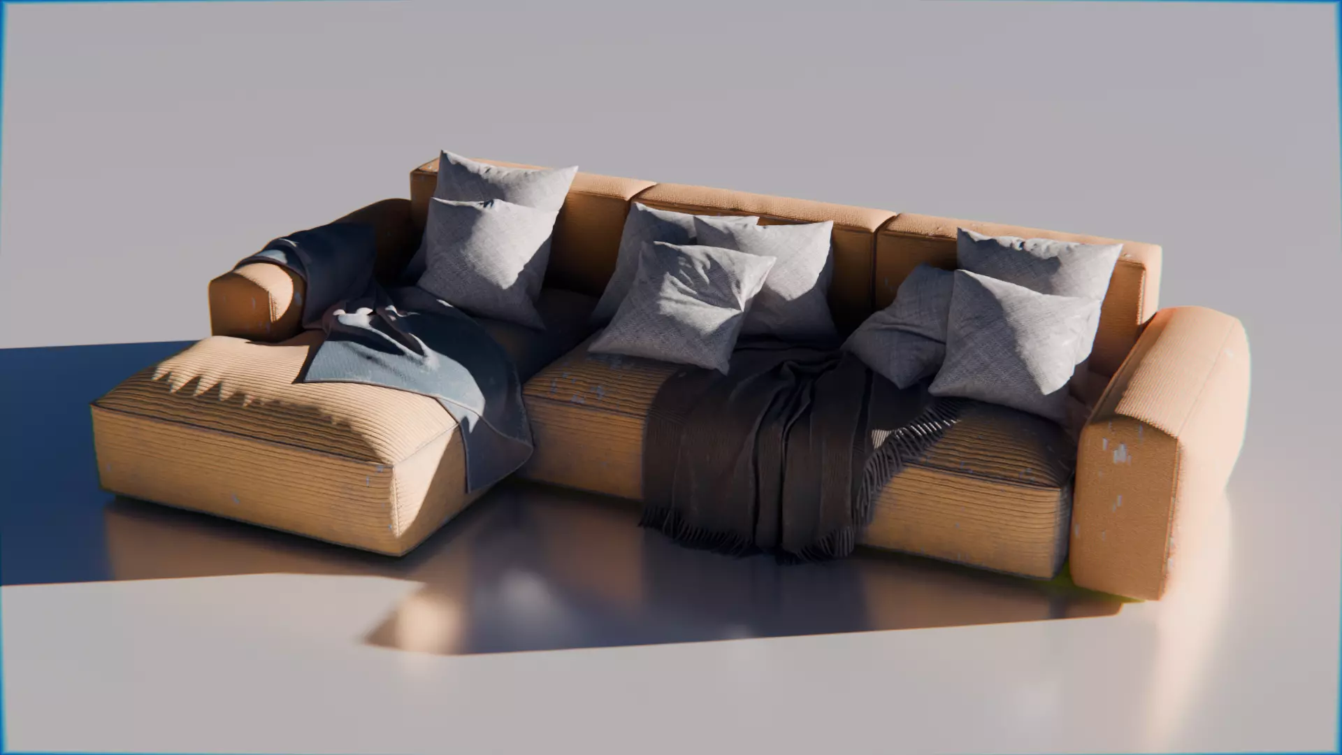 Worn Vintage Fabric Sofa High Poly 3D Model 3D model_0