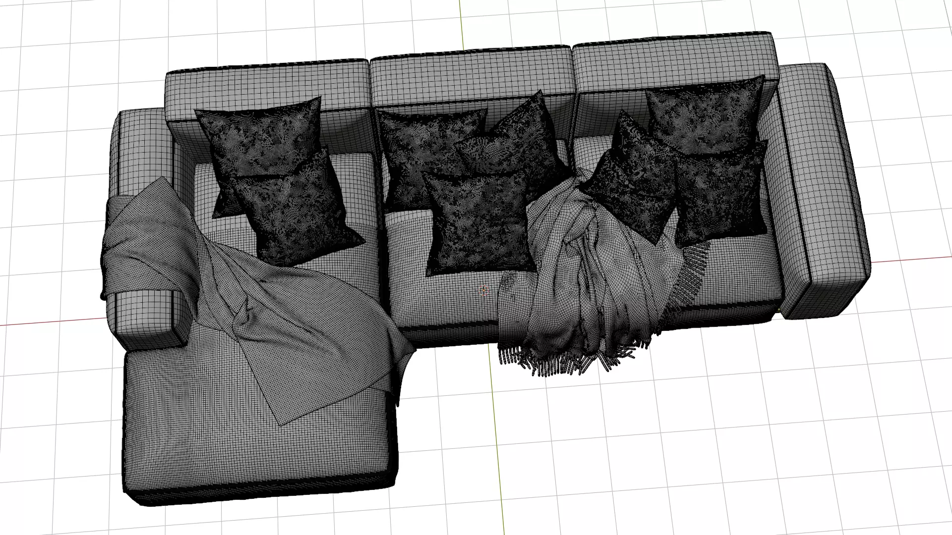Worn Vintage Fabric Sofa High Poly 3D Model 3D model_19