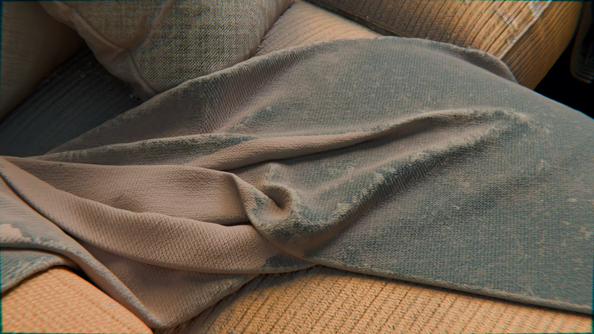 Worn Vintage Fabric Sofa High Poly 3D Model 3D model_8