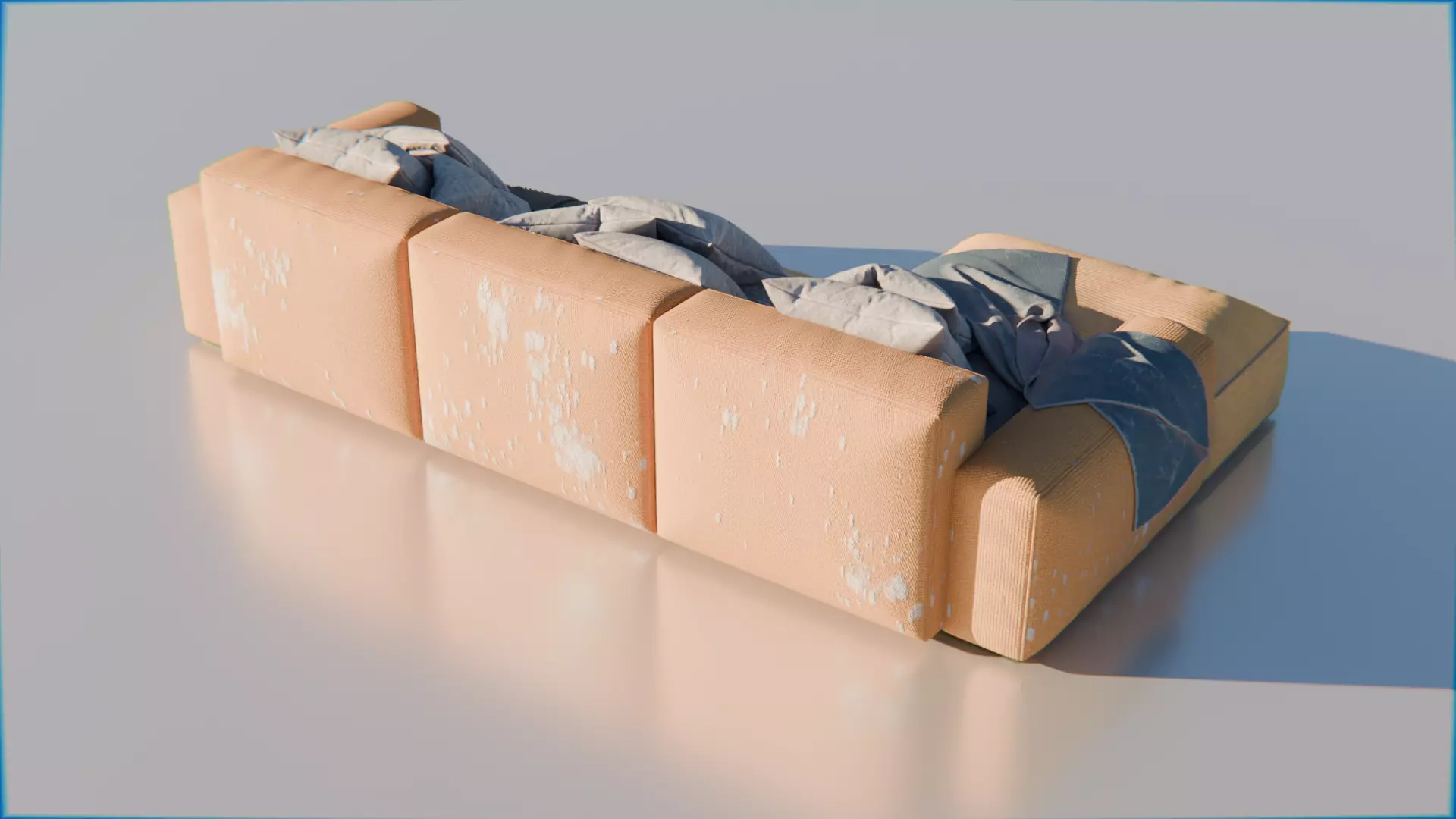 Worn Vintage Fabric Sofa High Poly 3D Model 3D model_6