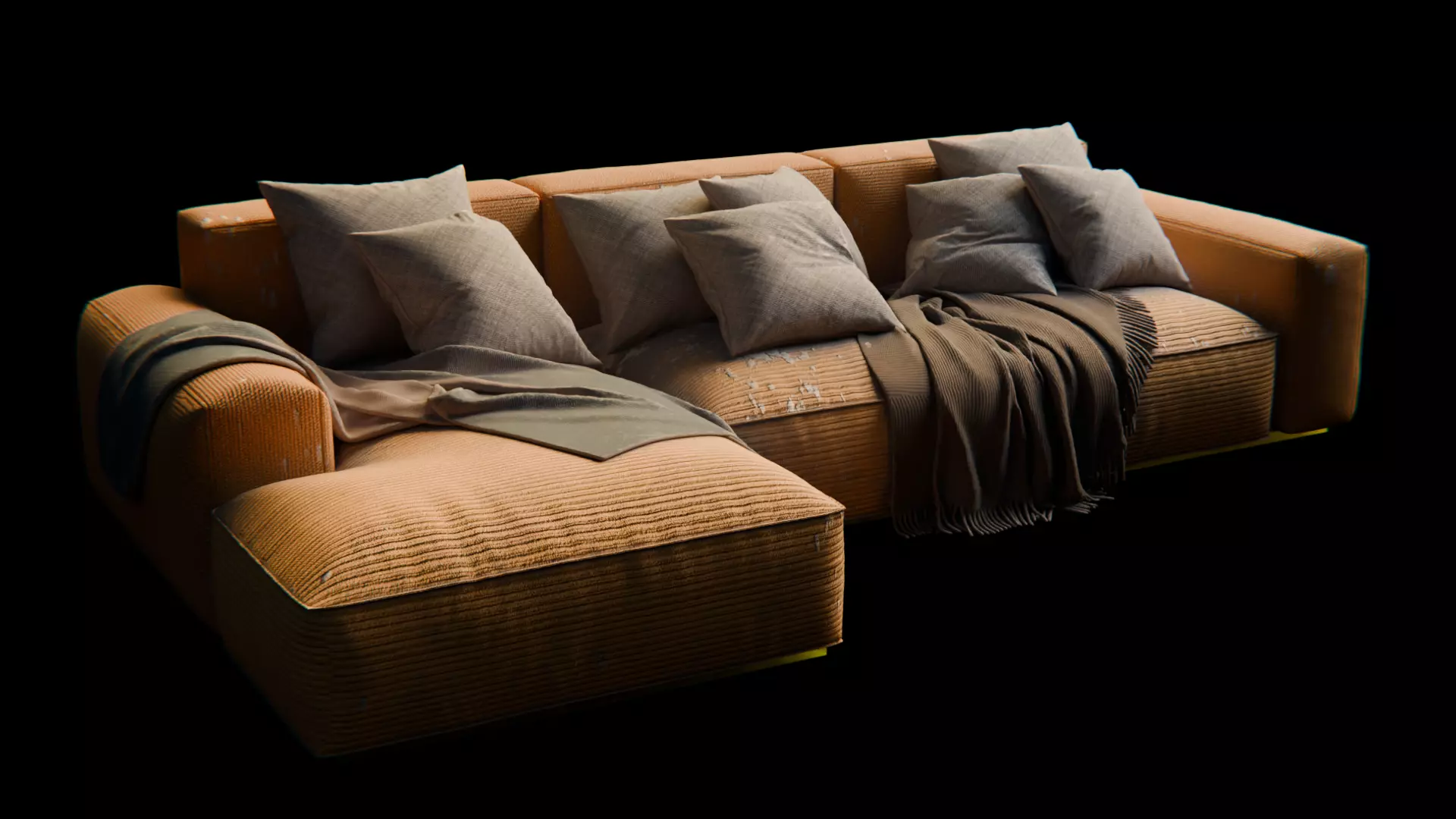 Worn Vintage Fabric Sofa High Poly 3D Model 3D model_12