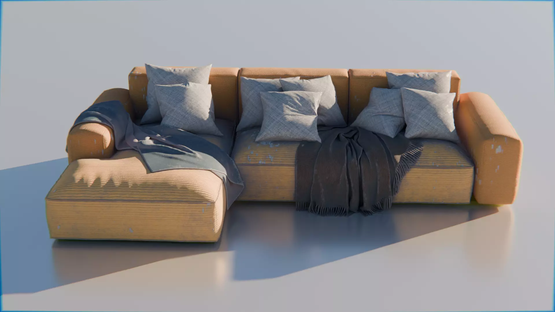 Worn Vintage Fabric Sofa High Poly 3D Model 3D model_3