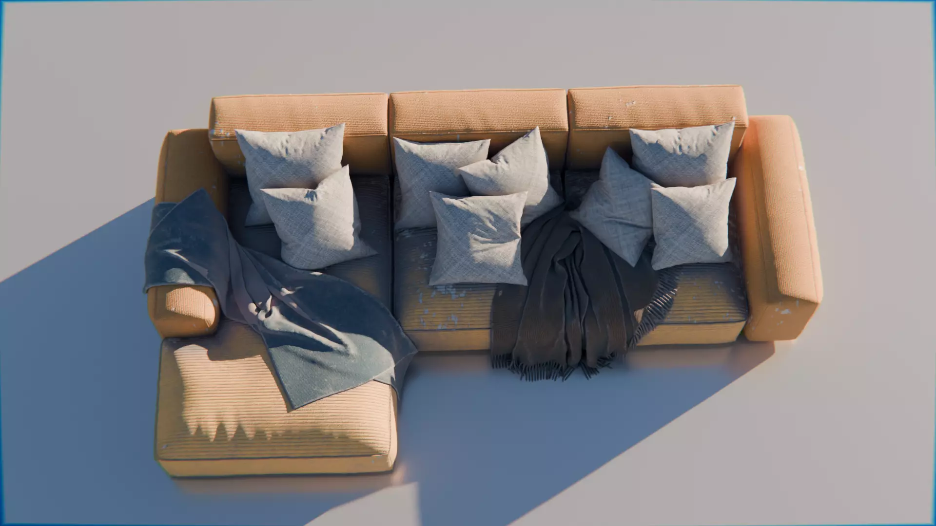 Worn Vintage Fabric Sofa High Poly 3D Model 3D model_4