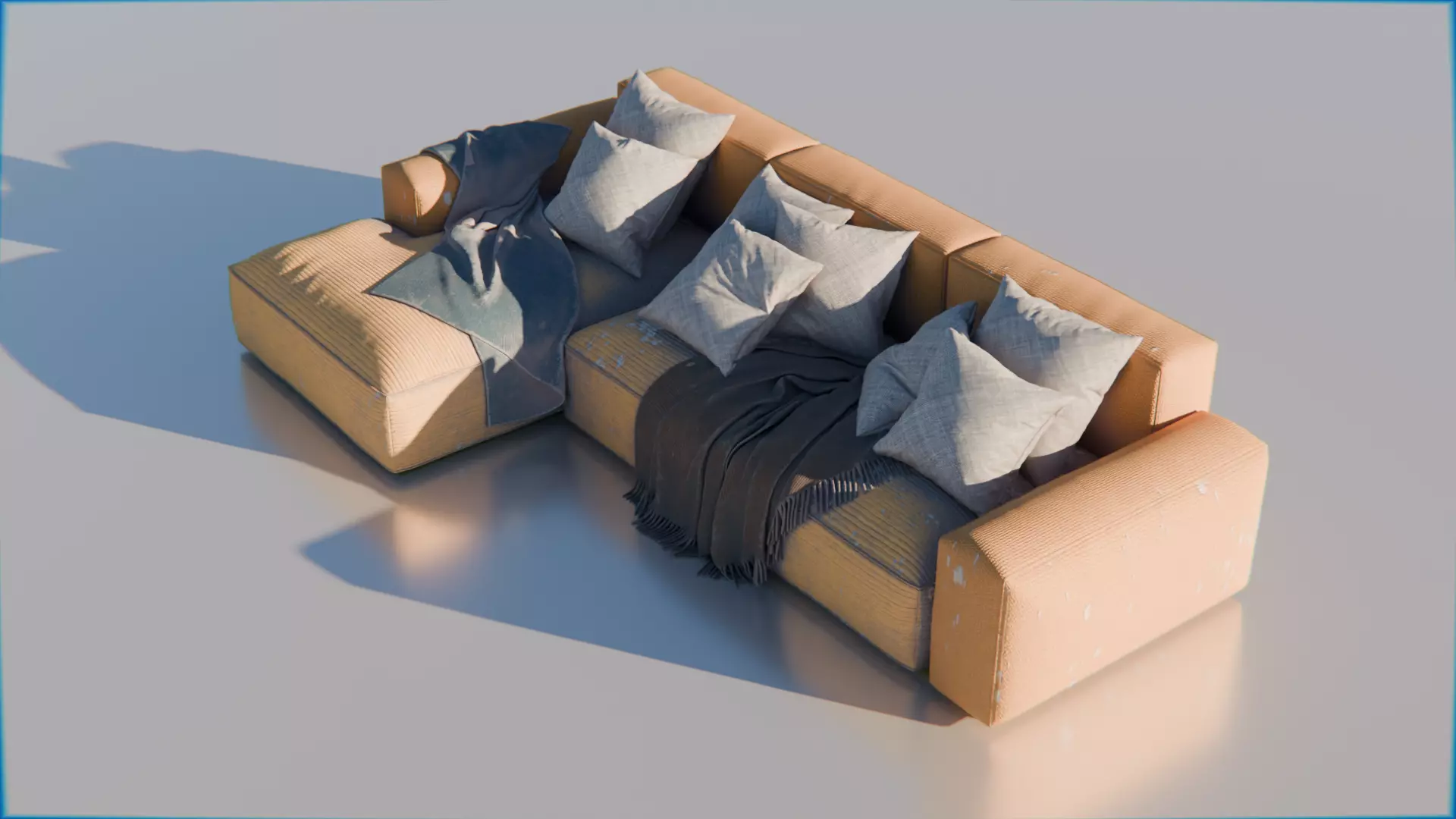 Worn Vintage Fabric Sofa High Poly 3D Model 3D model_1