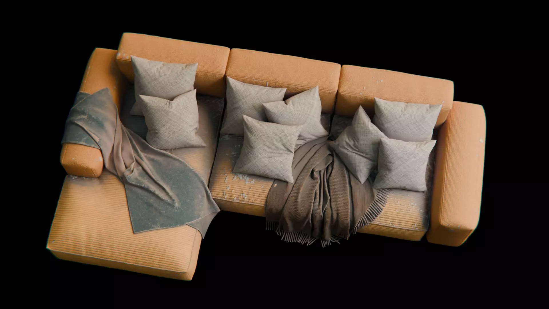 Worn Vintage Fabric Sofa High Poly 3D Model 3D model_16