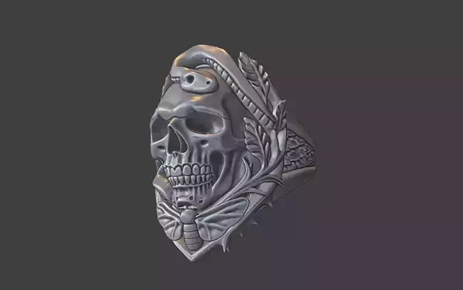 floral snake moth skull ring v2