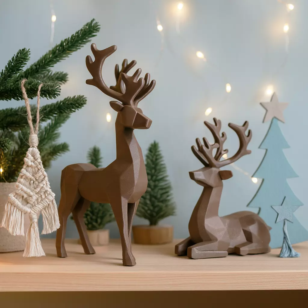 Low Poly Deer Set 2 pcs Christmas Reindeer Figurines Nordic 3D print model_6