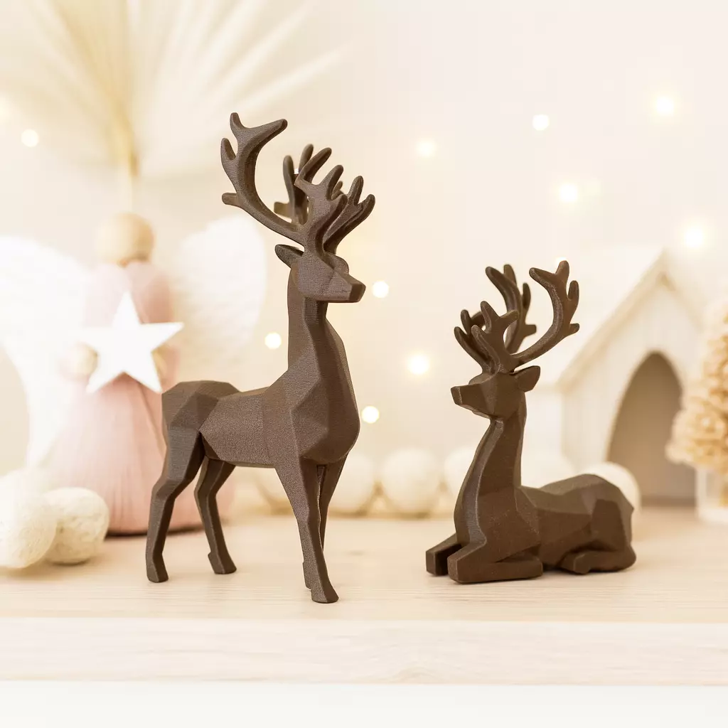 Low Poly Deer Set 2 pcs Christmas Reindeer Figurines Nordic 3D print model_2