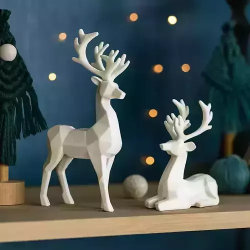 Low Poly Deer Set 2 pcs Christmas Reindeer Figurines Nordic 3D print model Low Poly Deer Set 2 pcs Christmas Reindeer Figurines Nordic 3D print model
