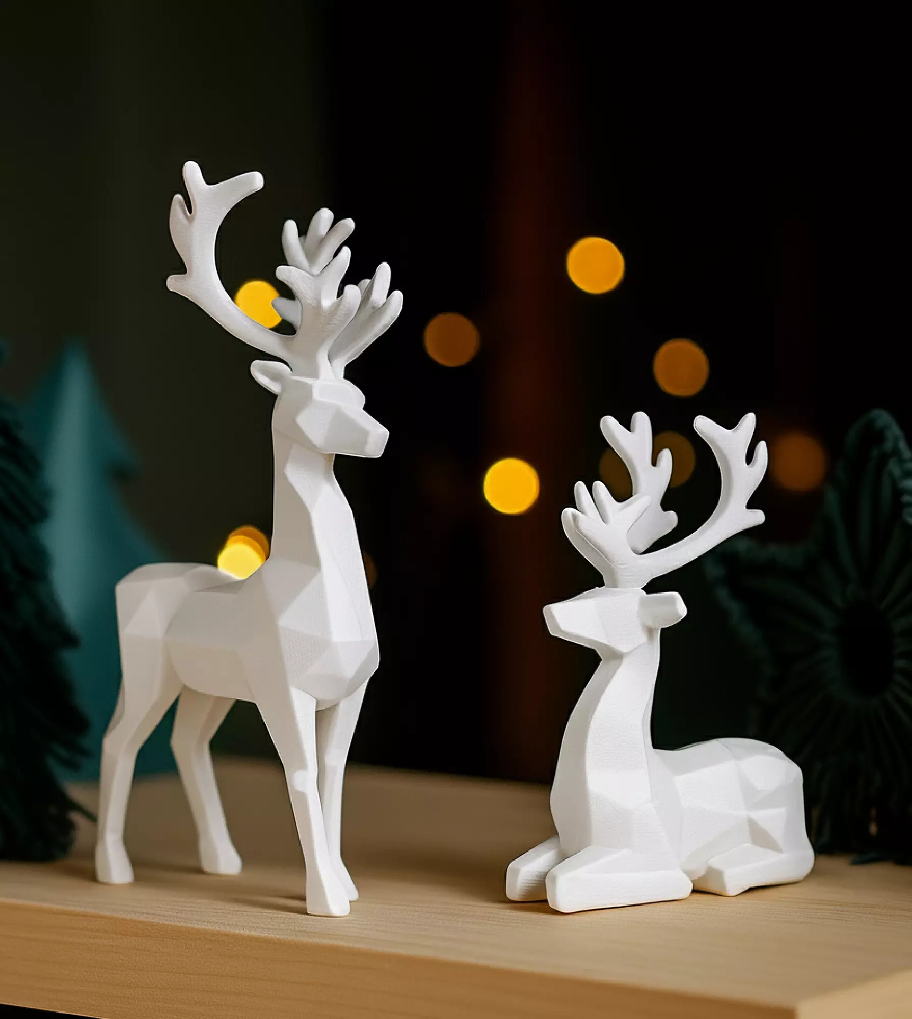 Low Poly Deer Set 2 pcs Christmas Reindeer Figurines Nordic 3D print model_4