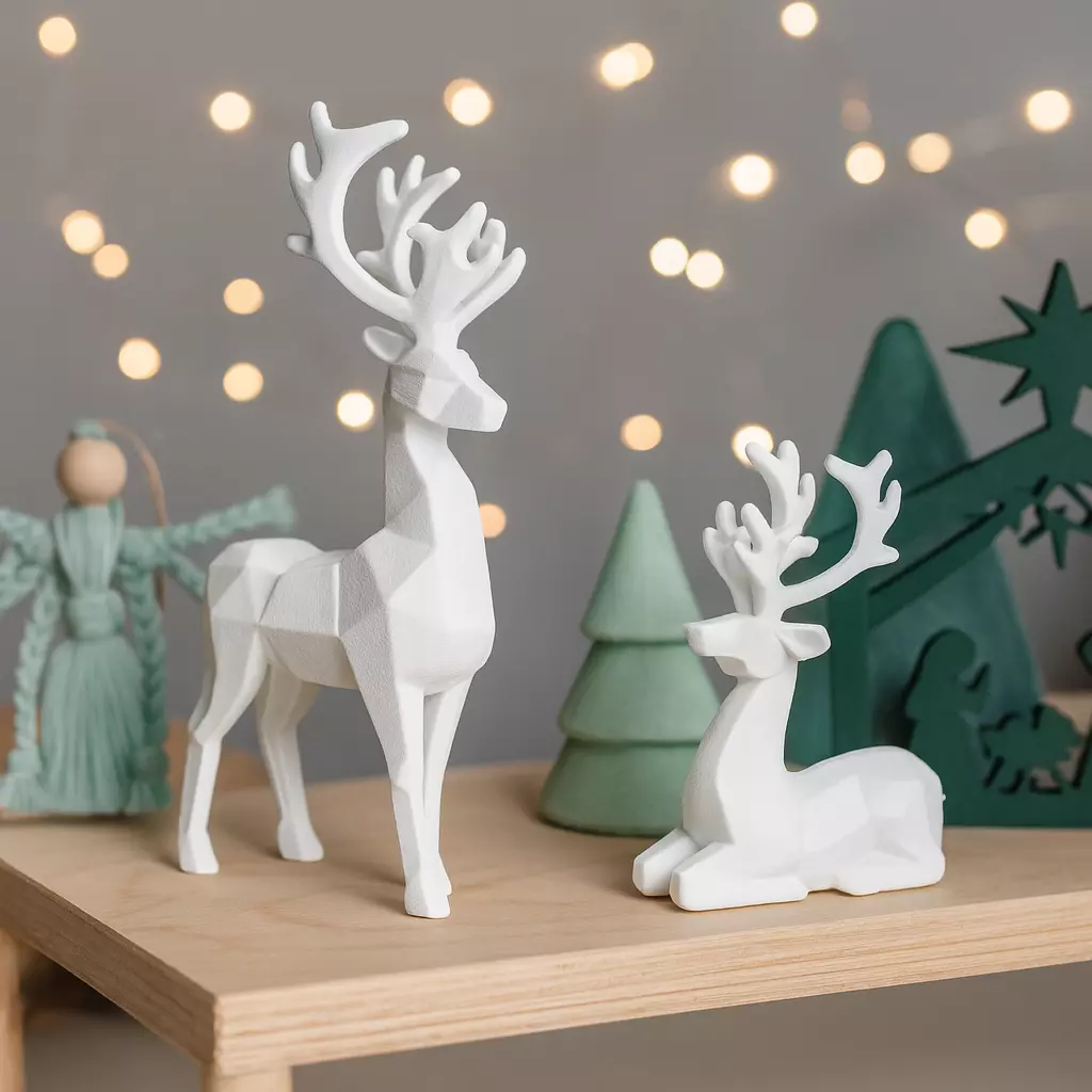 Low Poly Deer Set 2 pcs Christmas Reindeer Figurines Nordic 3D print model_3