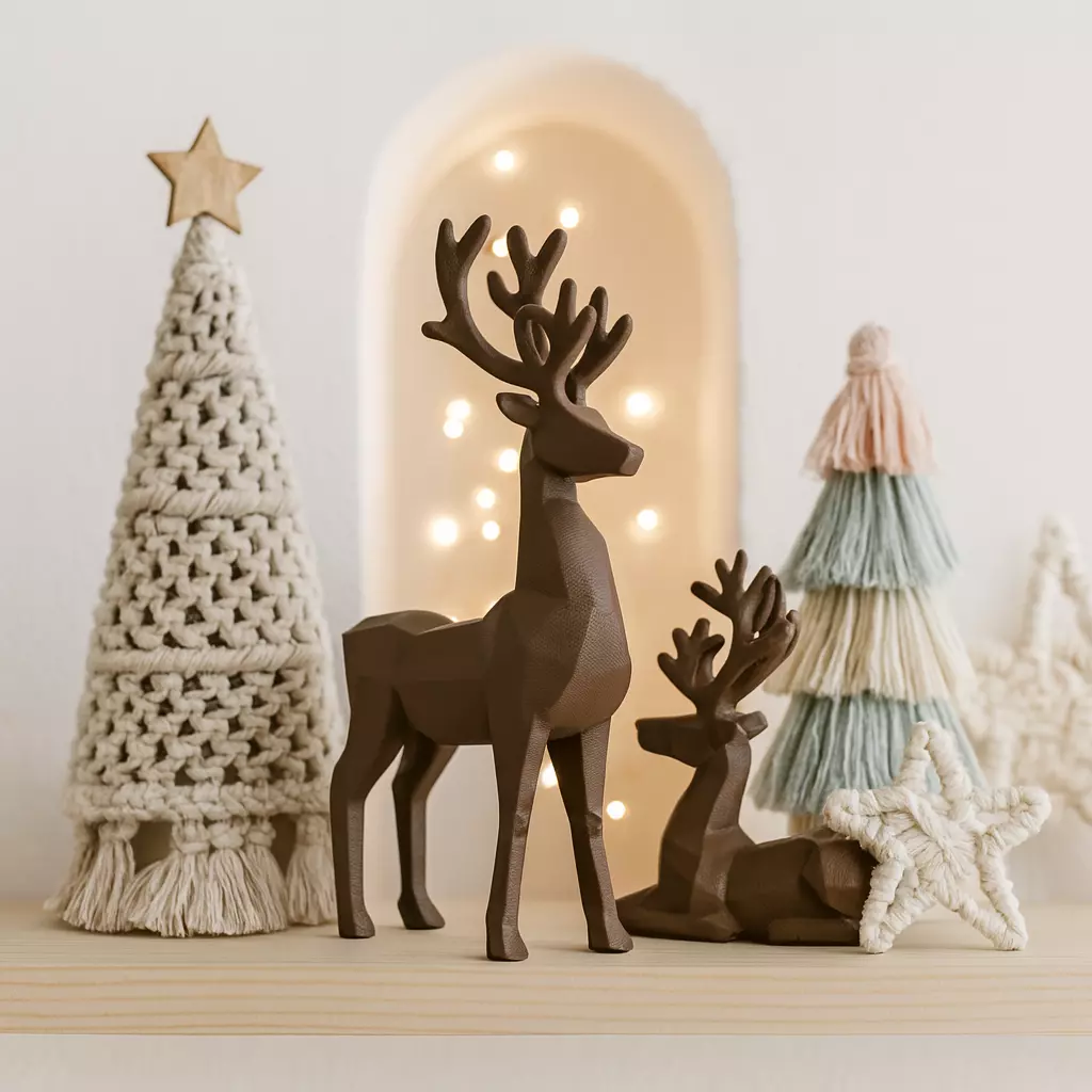 Low Poly Deer Set 2 pcs Christmas Reindeer Figurines Nordic 3D print model_7
