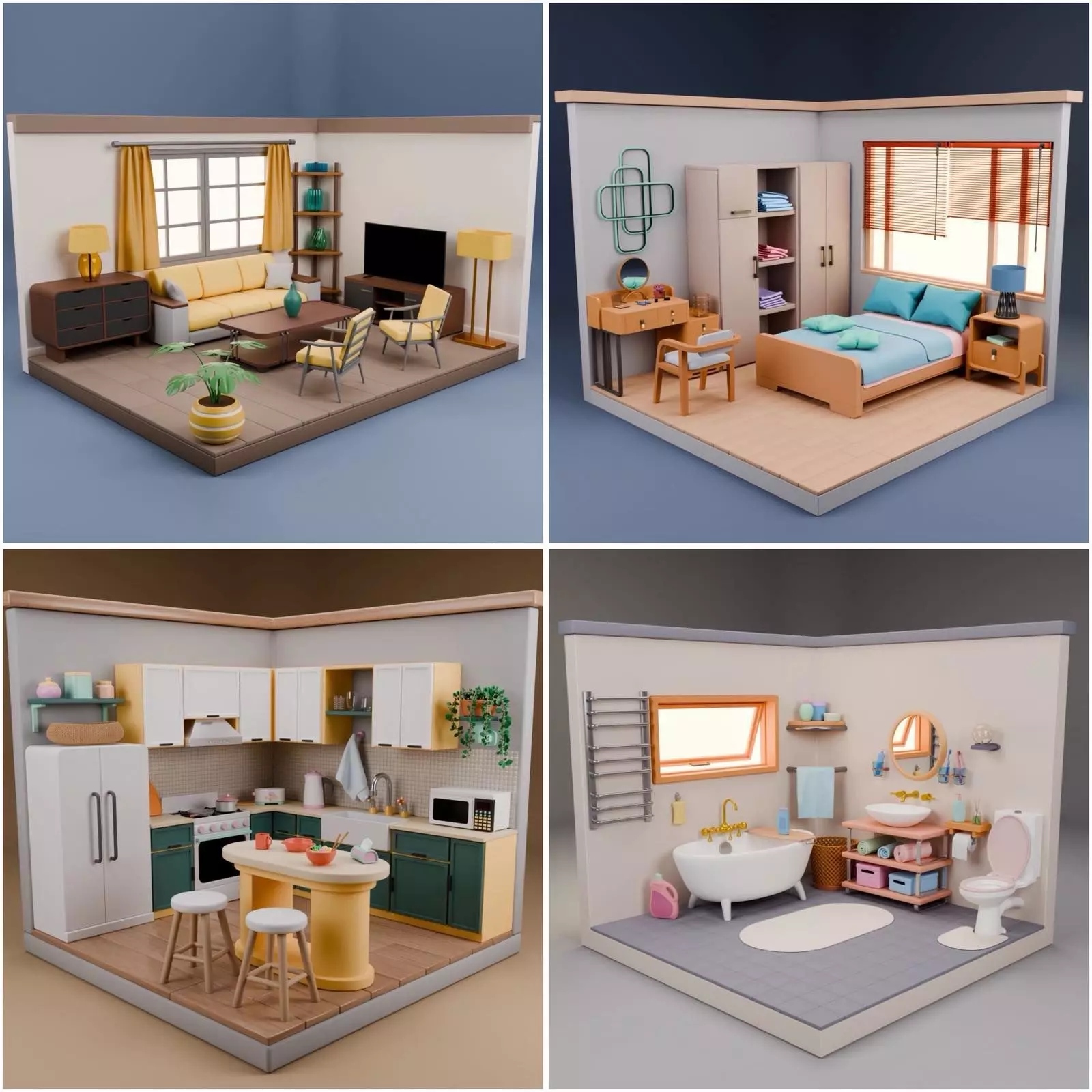 Isometric Stylized Home Interior Pack Low-poly 3D model