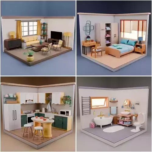 Isometric Stylized Home Interior Pack  