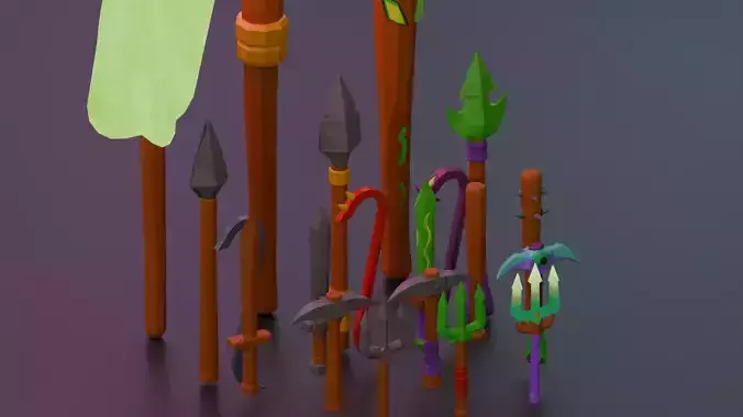 Stylized fantasy spears pack Game ready Melee weapons Tridents