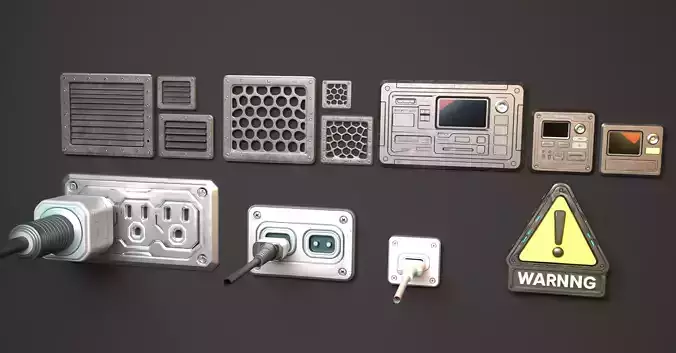 SciFi Modular Panel and Vent Kit PBR Game  Assets blend  glTF