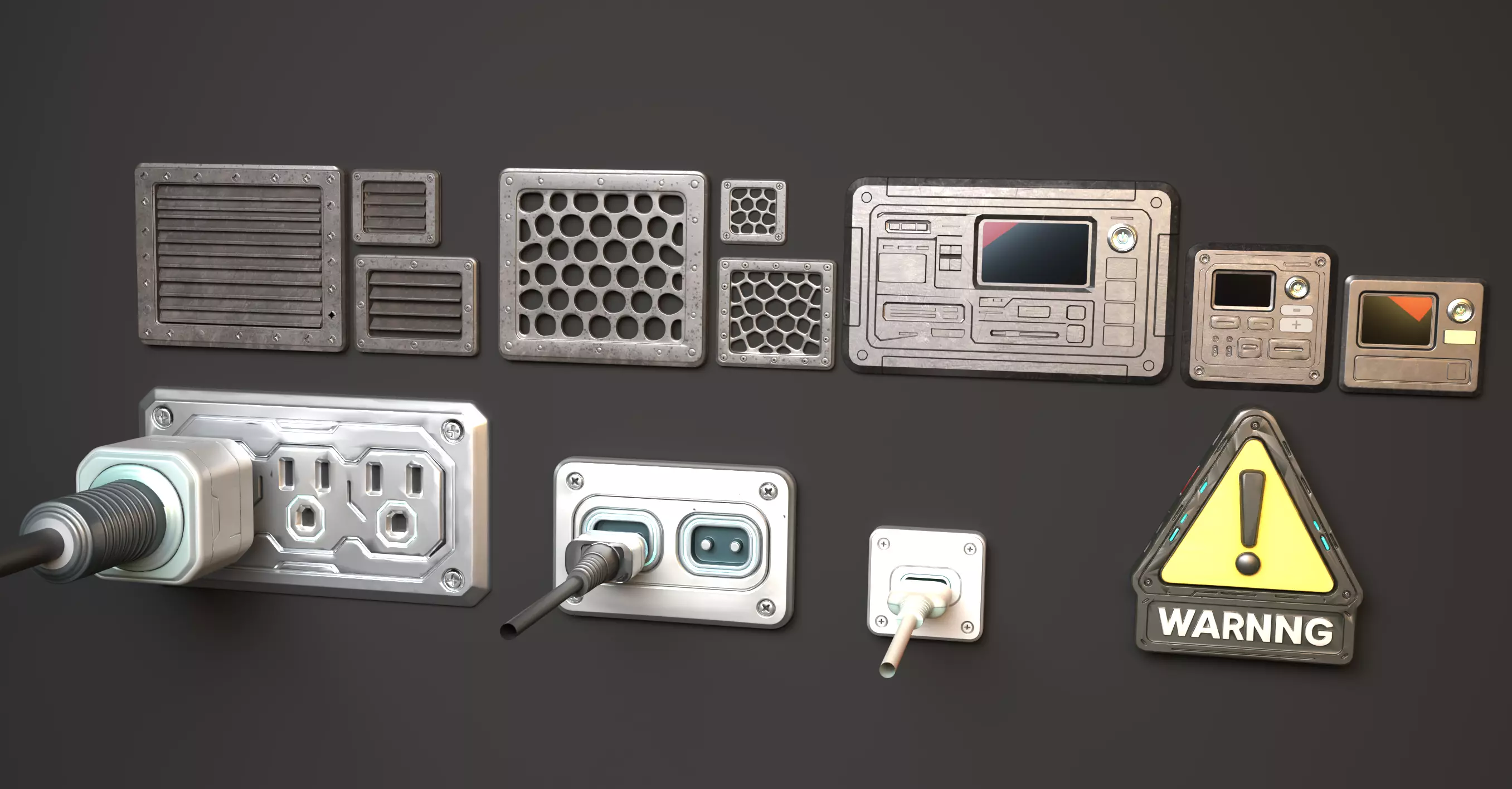 SciFi Modular Panel and Vent Kit PBR Game Assets blend glTF 3D model