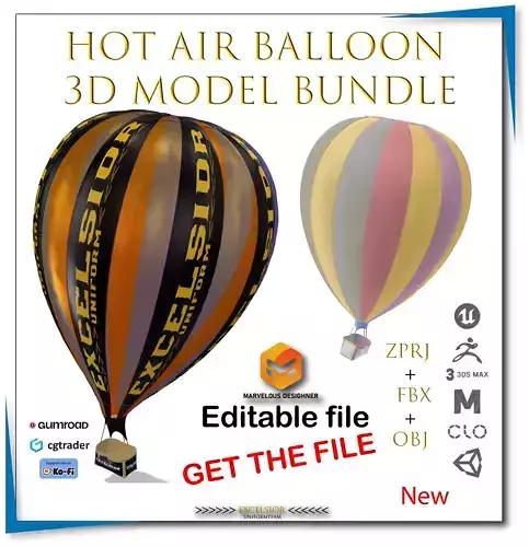   Air Balloon 3D Model Bundle    Editable    