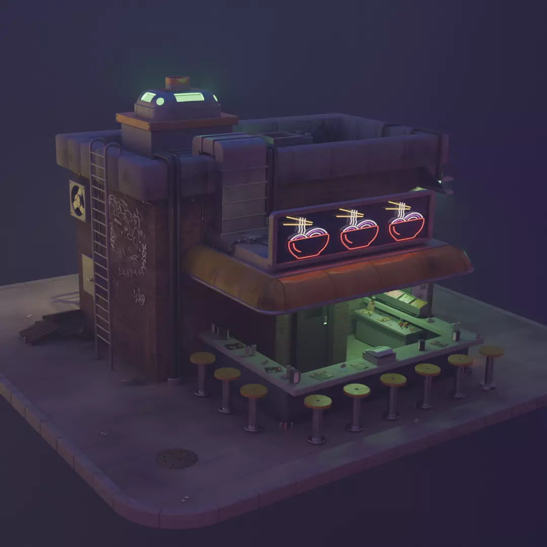 Bar Cyberpunk Low-poly 3D model_1