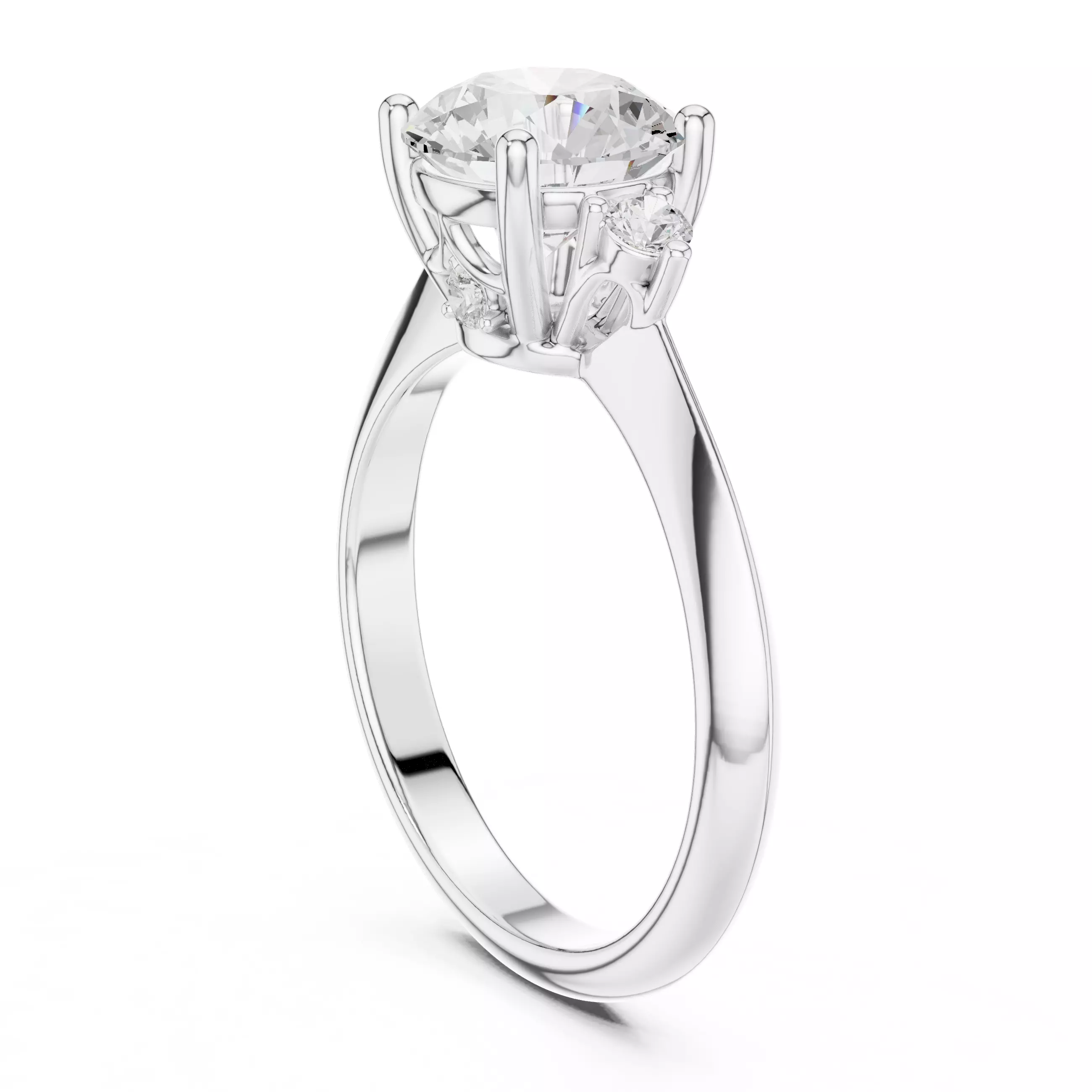 Trio Round Solitaire Ring 3dm stl renders animation videos 3D print model_9