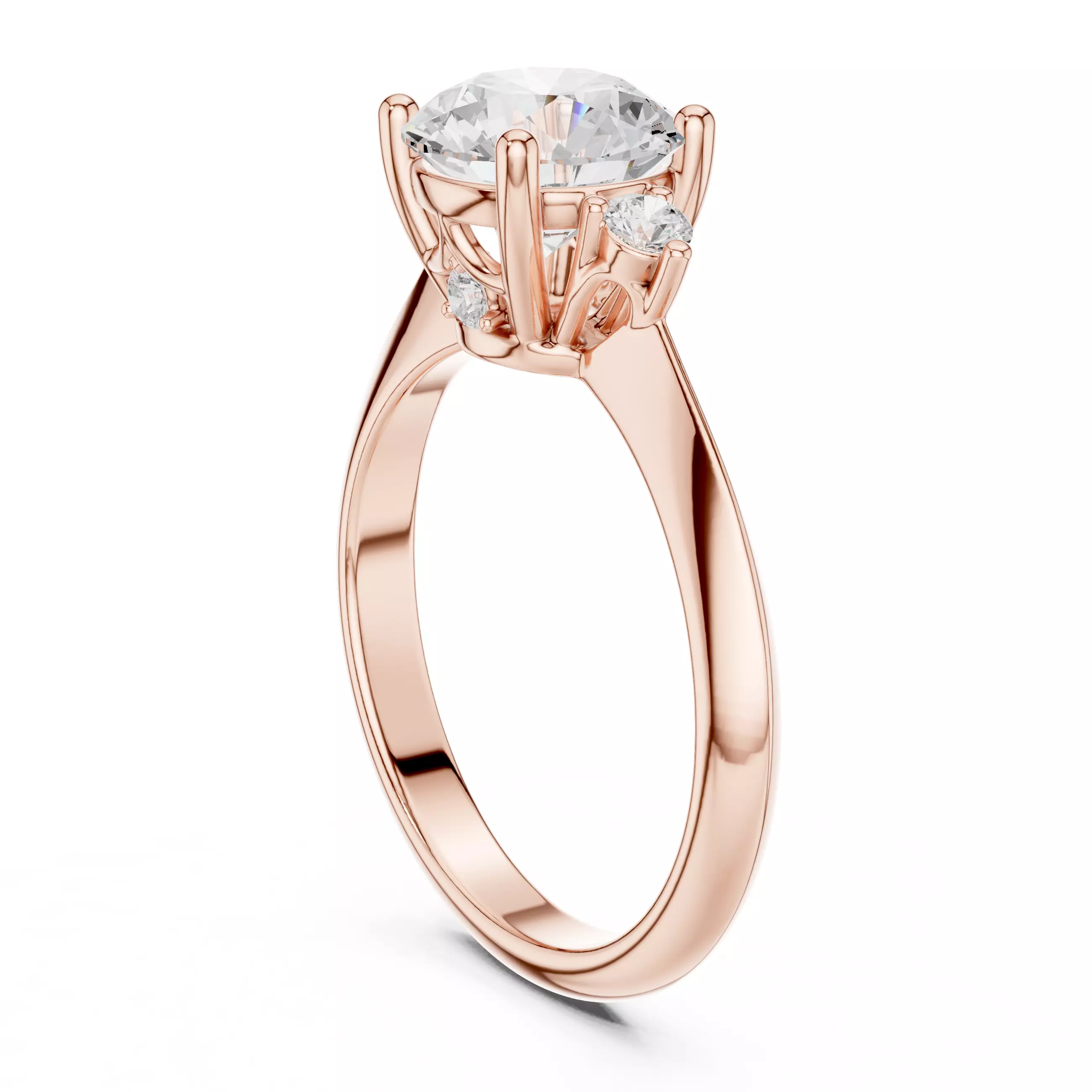 Trio Round Solitaire Ring 3dm stl renders animation videos 3D print model_5