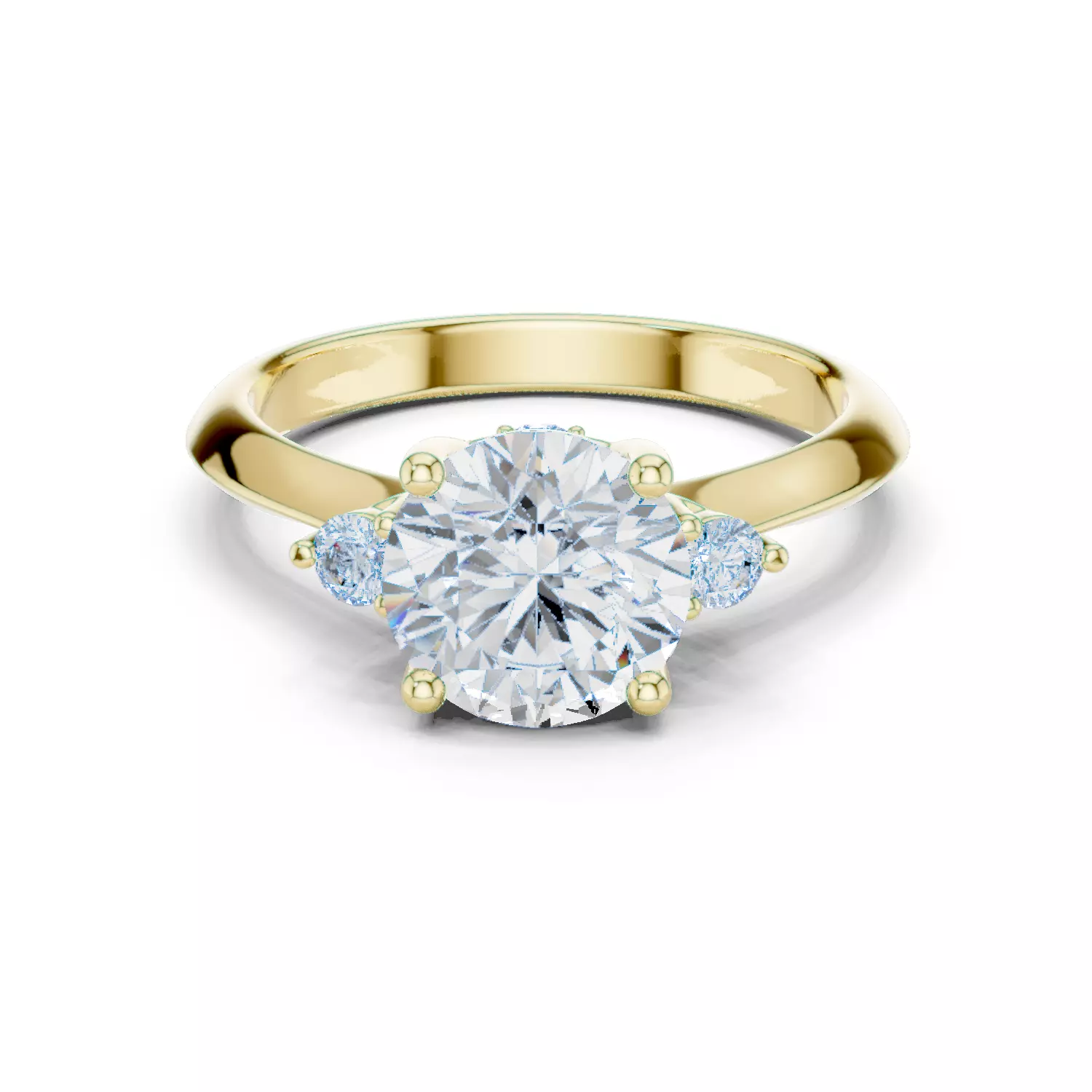 Trio Round Solitaire Ring 3dm stl renders animation videos 3D print model_2