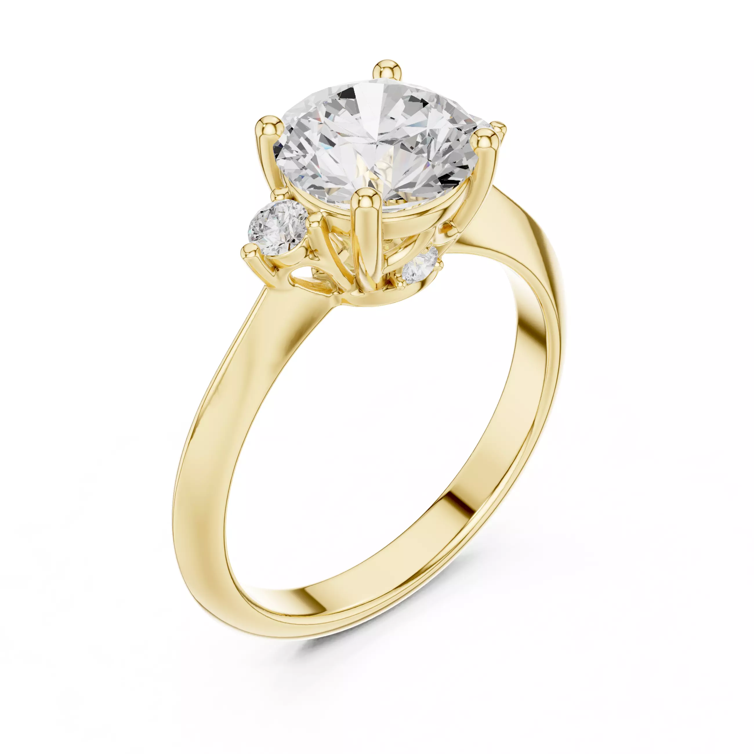 Trio Round Solitaire Ring 3dm stl renders animation videos 3D print model_14