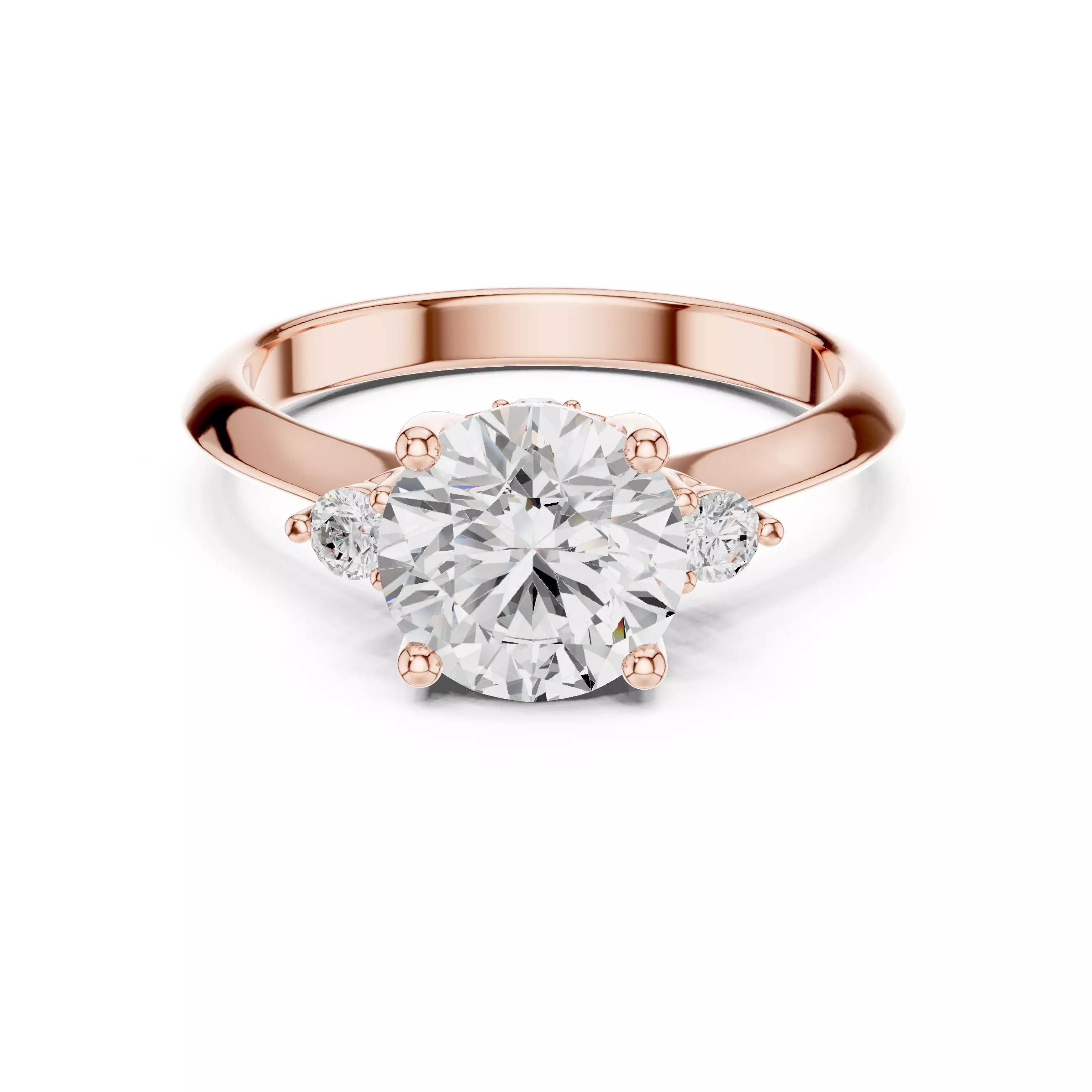 Trio Round Solitaire Ring 3dm stl renders animation videos 3D print model_8