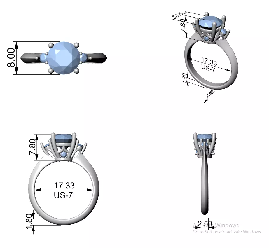 Trio Round Solitaire Ring 3dm stl renders animation videos 3D print model_3