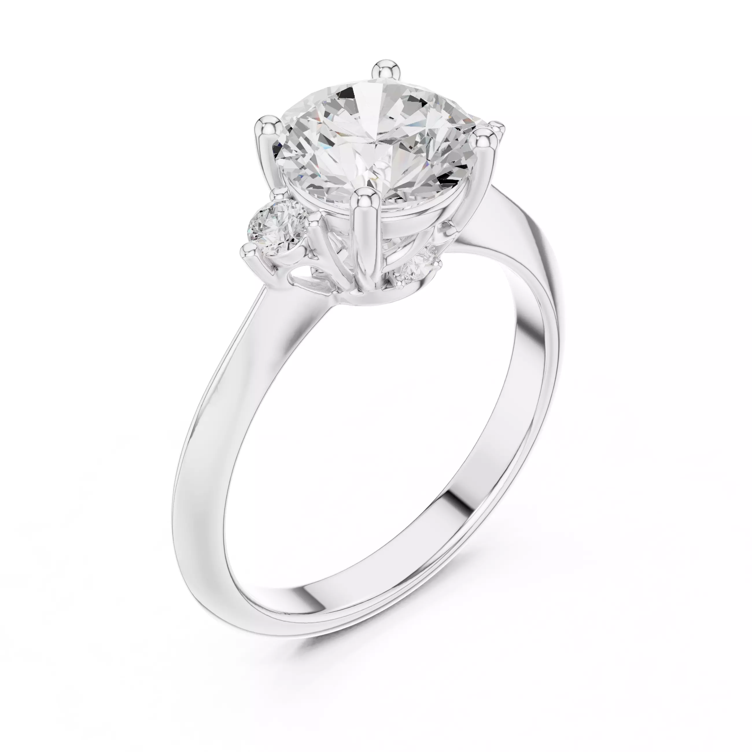 Trio Round Solitaire Ring 3dm stl renders animation videos 3D print model_10