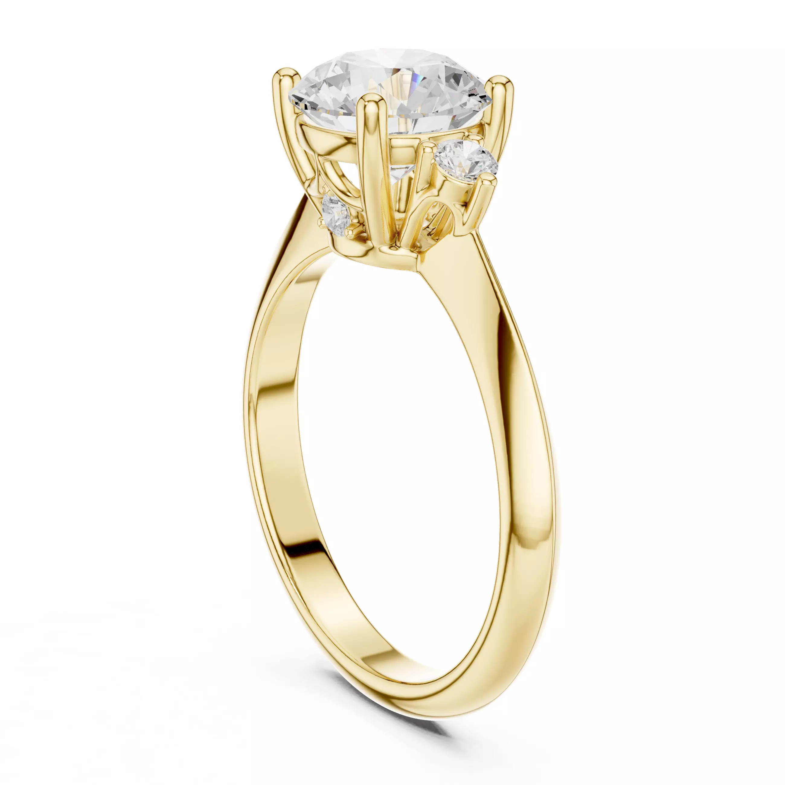 Trio Round Solitaire Ring 3dm stl renders animation videos 3D print model_13