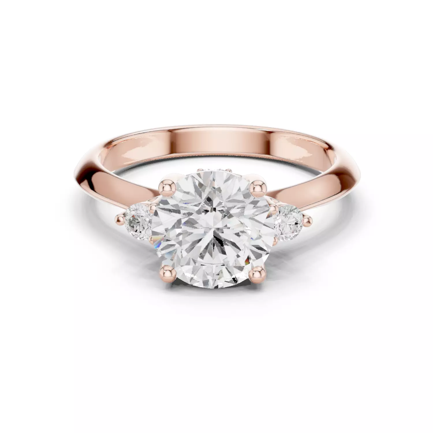 Trio Round Solitaire Ring 3dm stl renders animation videos 3D print model_0