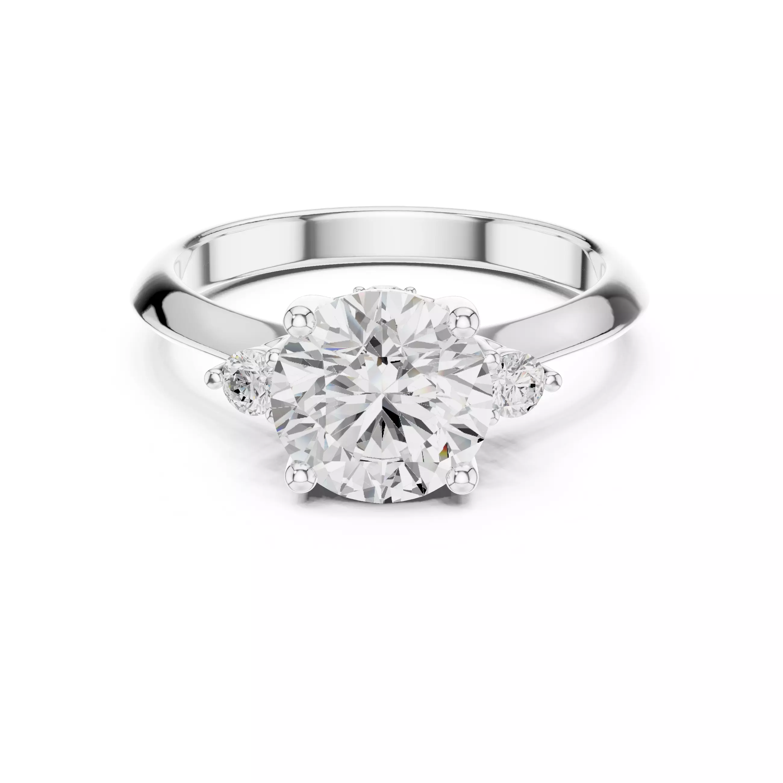 Trio Round Solitaire Ring 3dm stl renders animation videos 3D print model_12