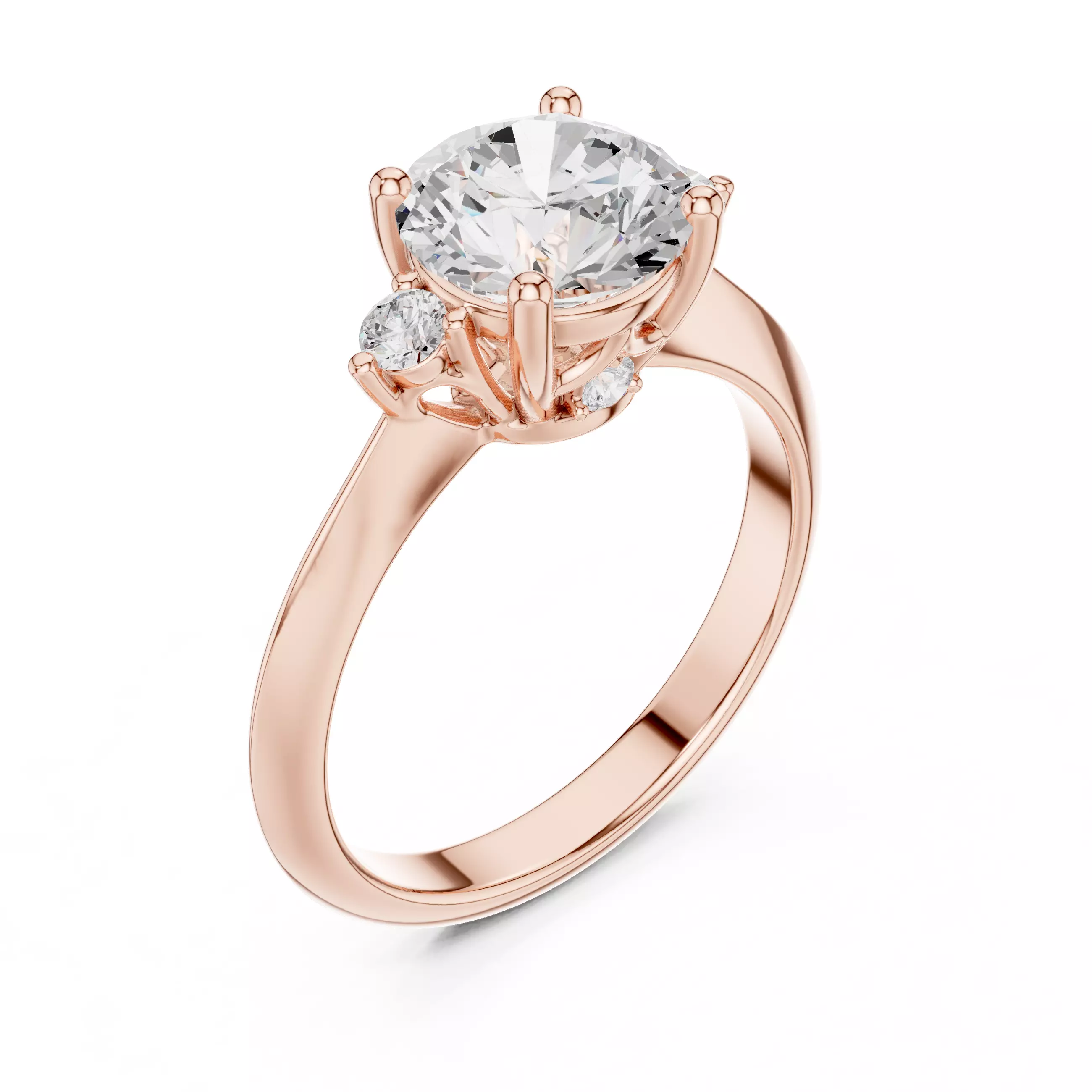 Trio Round Solitaire Ring 3dm stl renders animation videos 3D print model_6