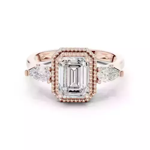 Trio Emerald Pear Solitaire Ring 3dm stl renders animation video