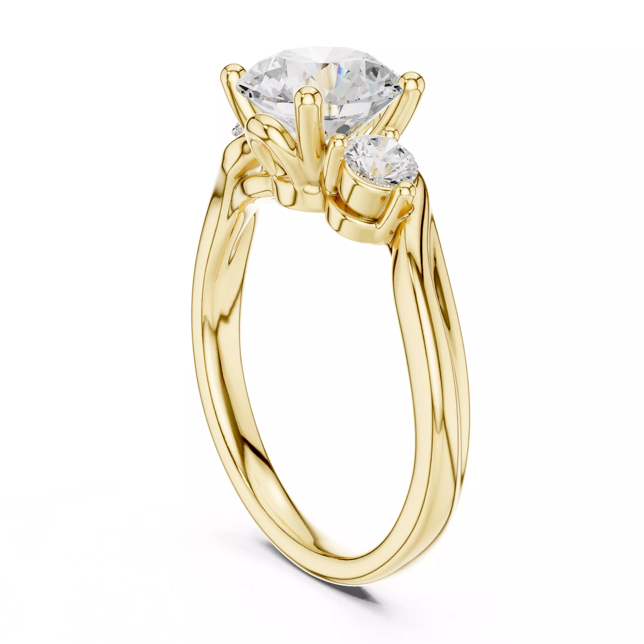 Trio Round Diamond Solitaire Ring 3dm stl renders animation 3D print model_13