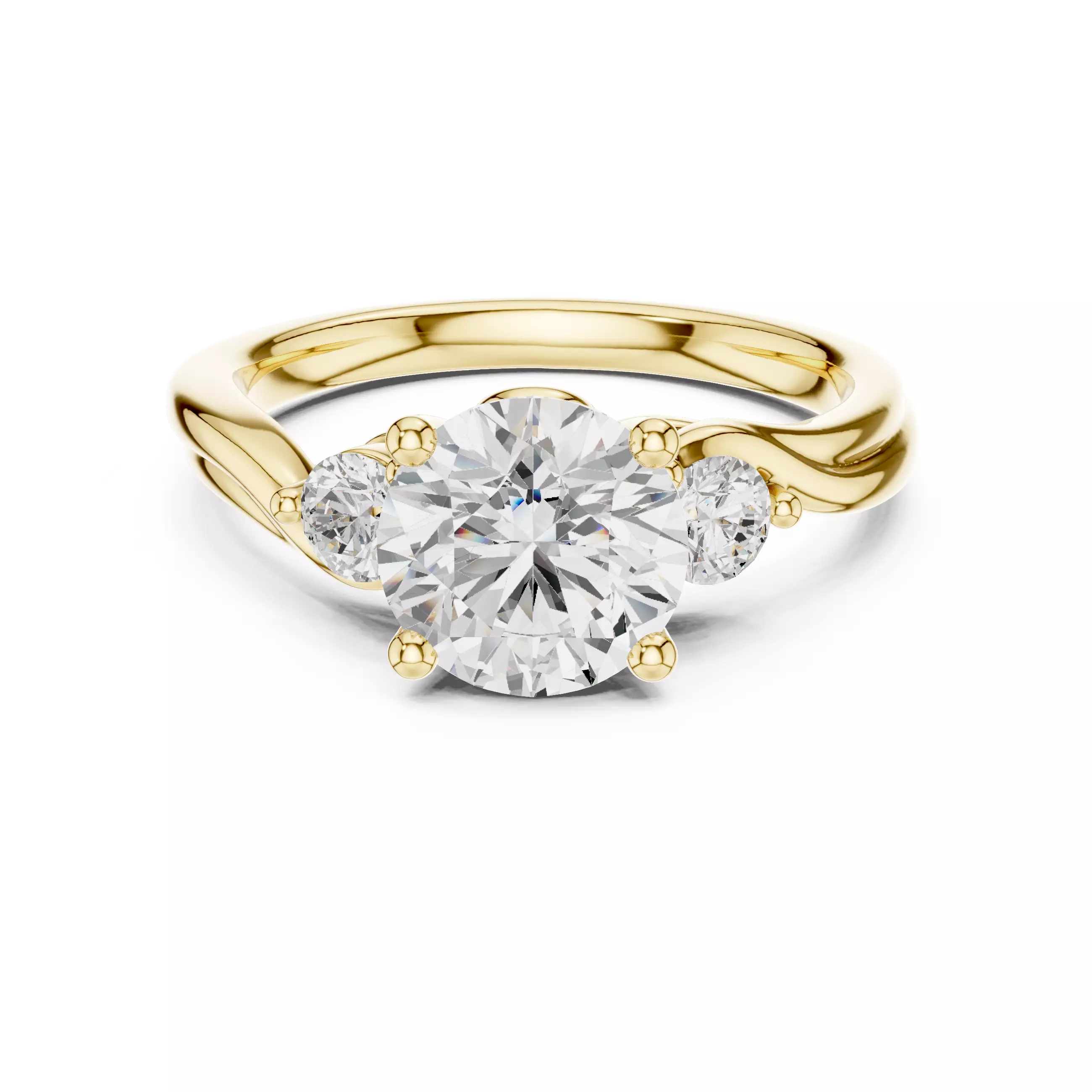 Trio Round Diamond Solitaire Ring 3dm stl renders animation 3D print model_16