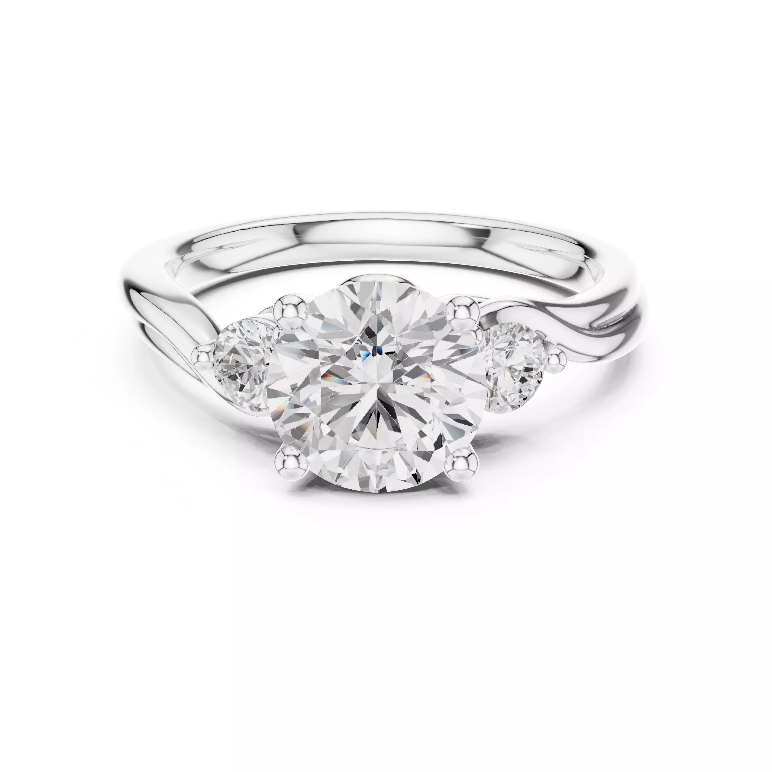 Trio Round Diamond Solitaire Ring 3dm stl renders animation 3D print model_12